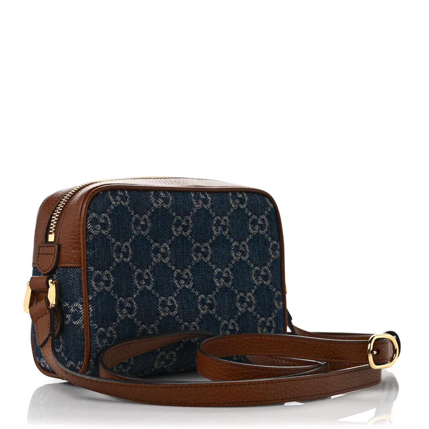 New Denim GG Monogram Dollar Calfskin Mini Ophidia Shoulder Bag Blue Tea Cuir Epilog