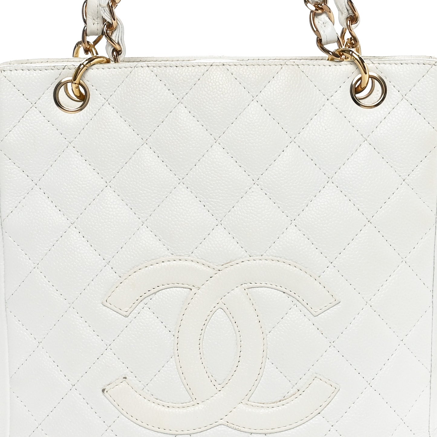 Caviar Quilted Petit Shopping Tote PST White