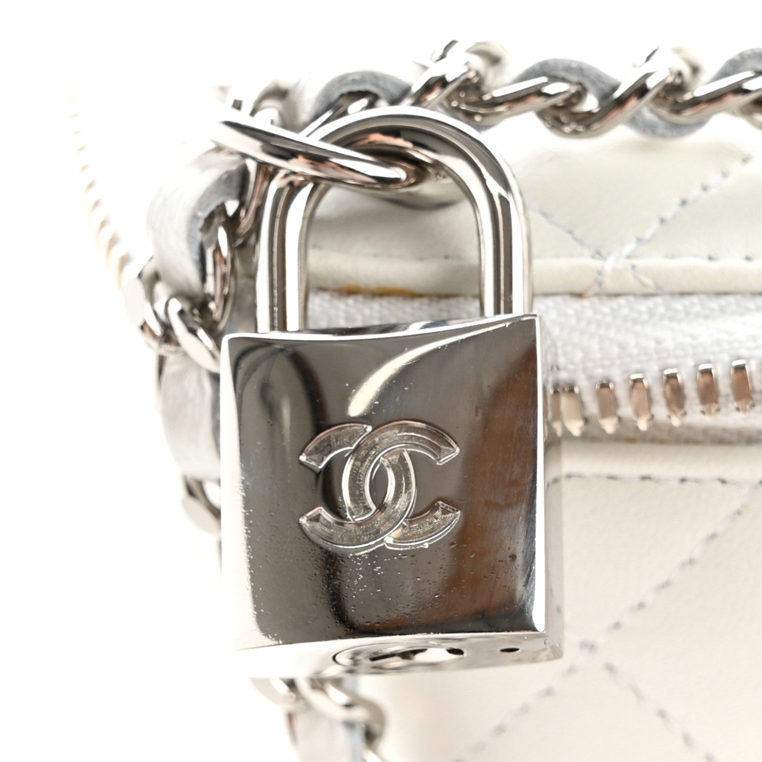 Chanel Lambskin Quilted Large Top Handle Jewelry Box With Chain White 15 of 18