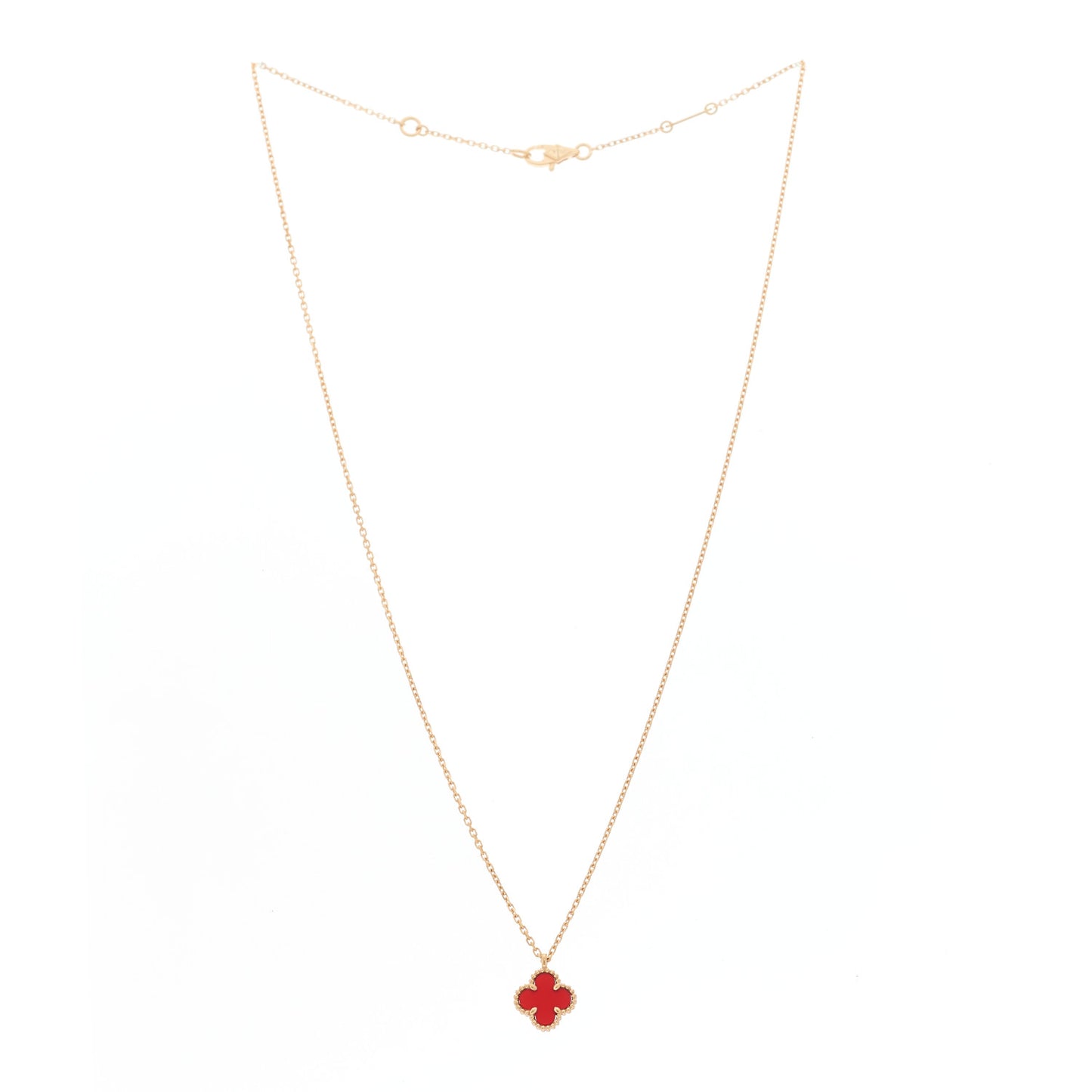 18K Rose Gold Carnelian Sweet Alhambra Pendant Necklace