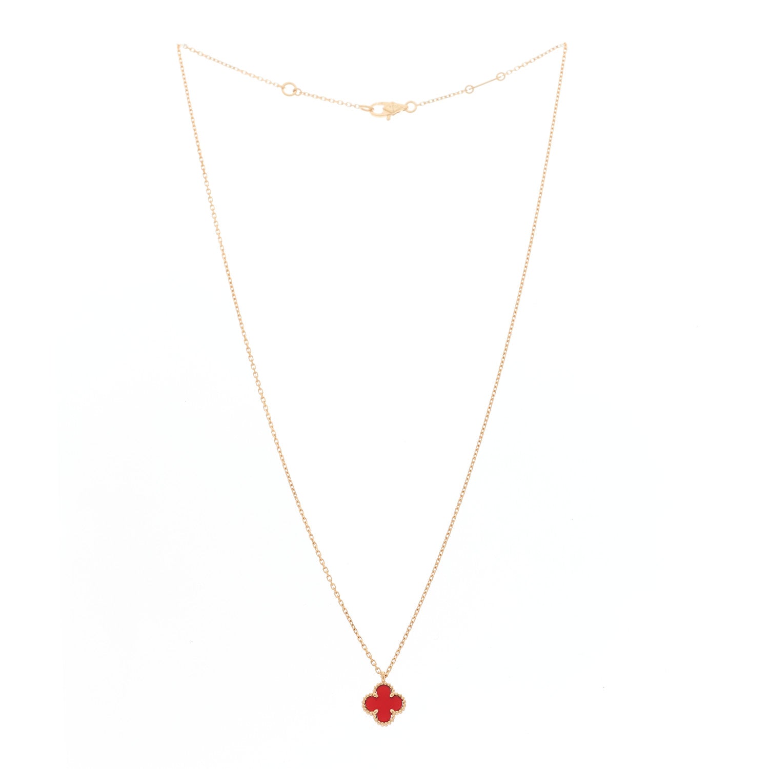 Van Cleef & Arpels 18K Rose Gold Carnelian Sweet Alhambra Pendant Necklace 3 of 6