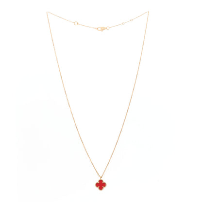 Van Cleef & Arpels 18K Rose Gold Carnelian Sweet Alhambra Pendant Necklace 3 of 6