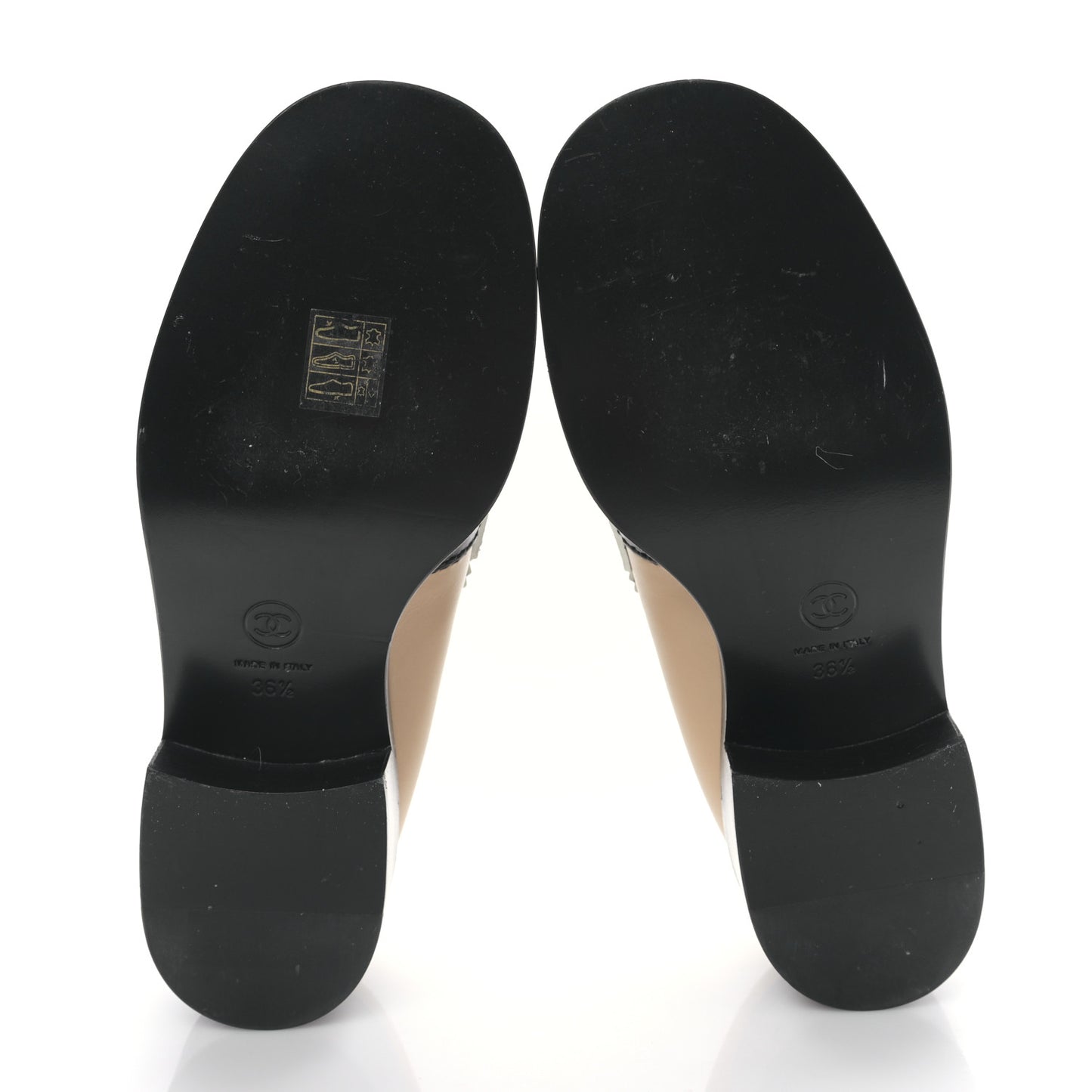Calfskin CC Loafers 36.5 Black White Beige
