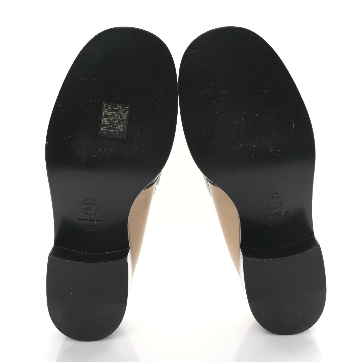 Chanel Calfskin CC Loafers 36.5 Black White Beige 5 of 8