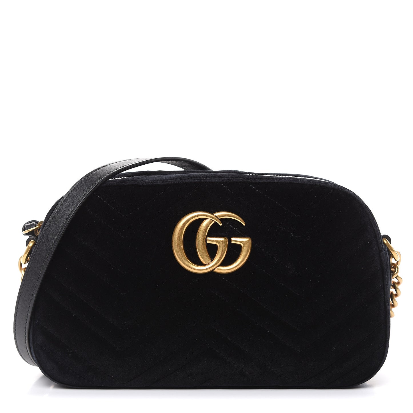 Velvet Matelasse Small GG Marmont Chain Shoulder Bag Black