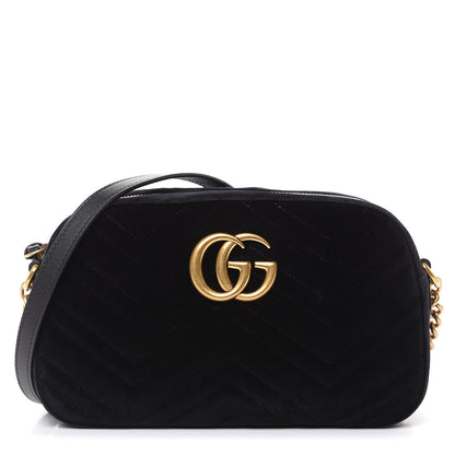 Gucci Velvet Matelasse Small GG Marmont Chain Shoulder Bag Black 1 of 12
