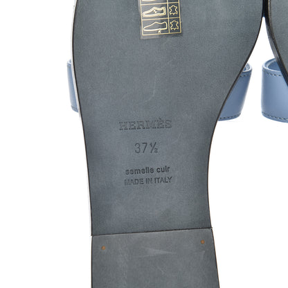 Hermes Box Calfskin Oran Sandals 37.5 Bleu Bleuet 7 of 12