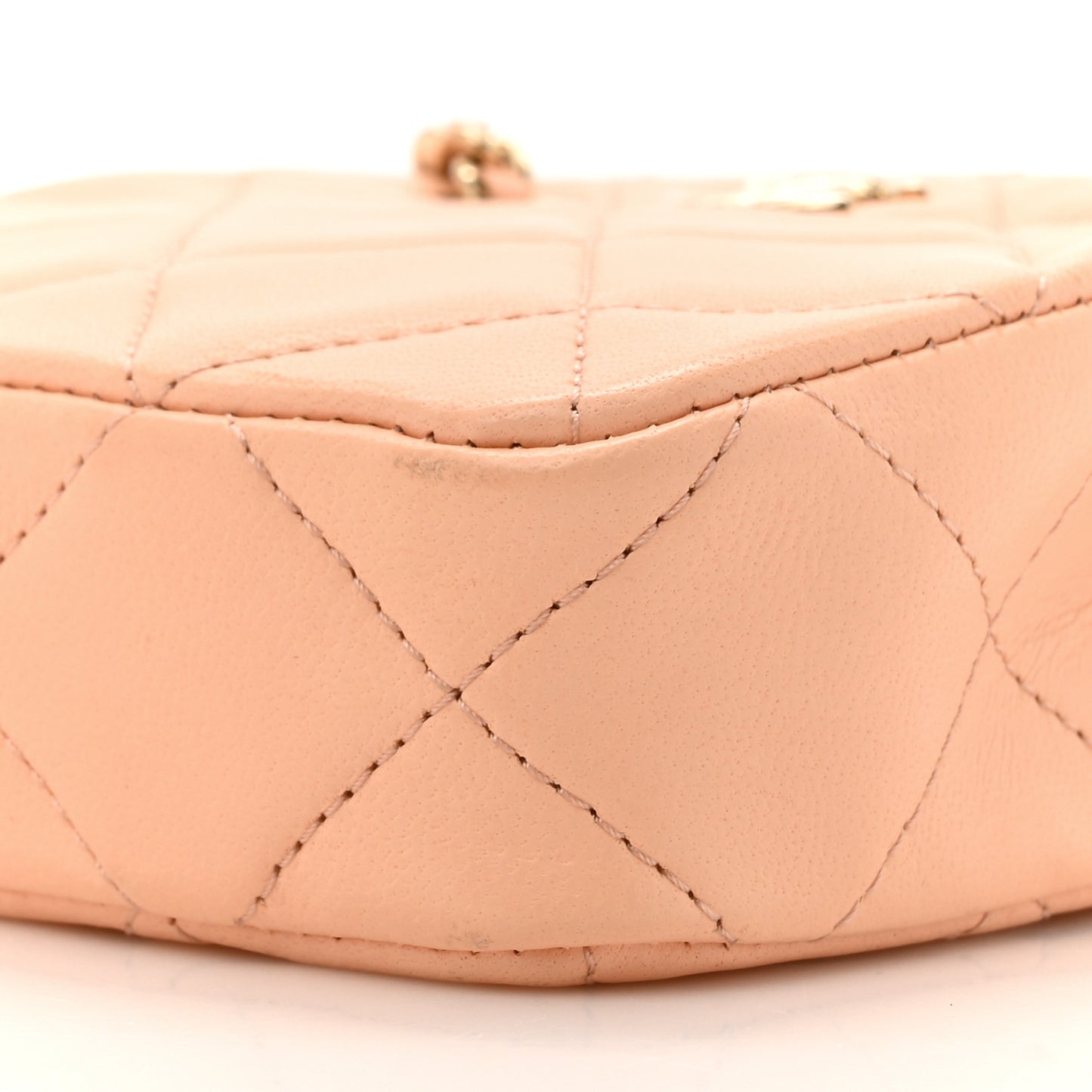 Lambskin Quilted Tiny Shopping Clutch With Chain Light Beige
