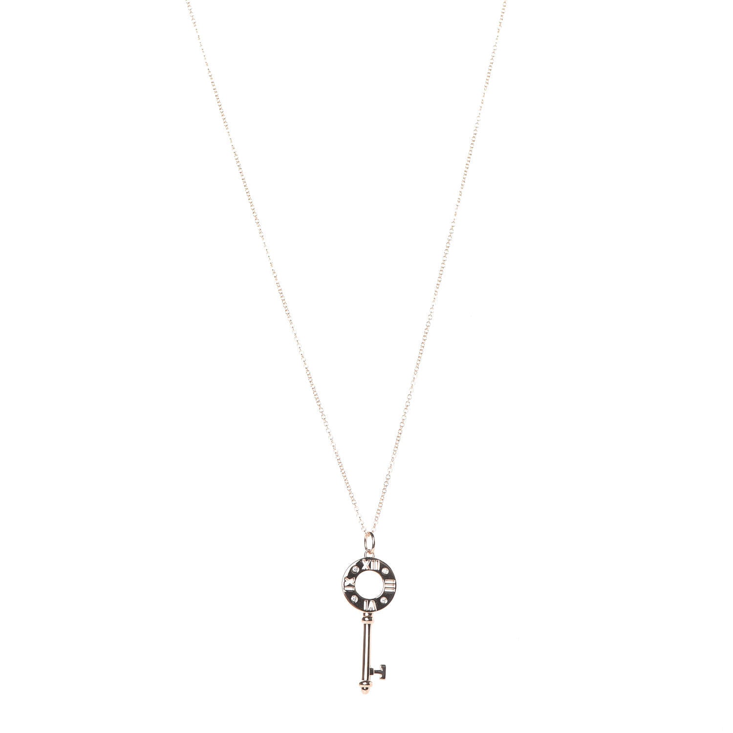 Tiffany 18K Yellow Gold Diamond Atlas Pierced Key Pendant Necklace 1 of 7