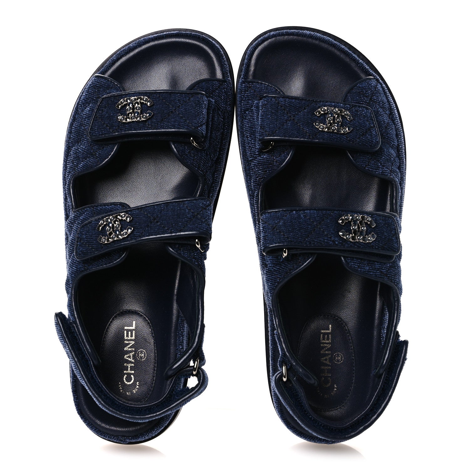 Chanel Velvet Velcro Dad Sandals 37.5 Blue 2 of 12