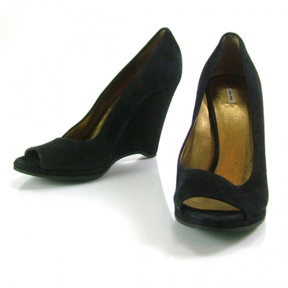 Suede Peep Toe Wedges 40 Black