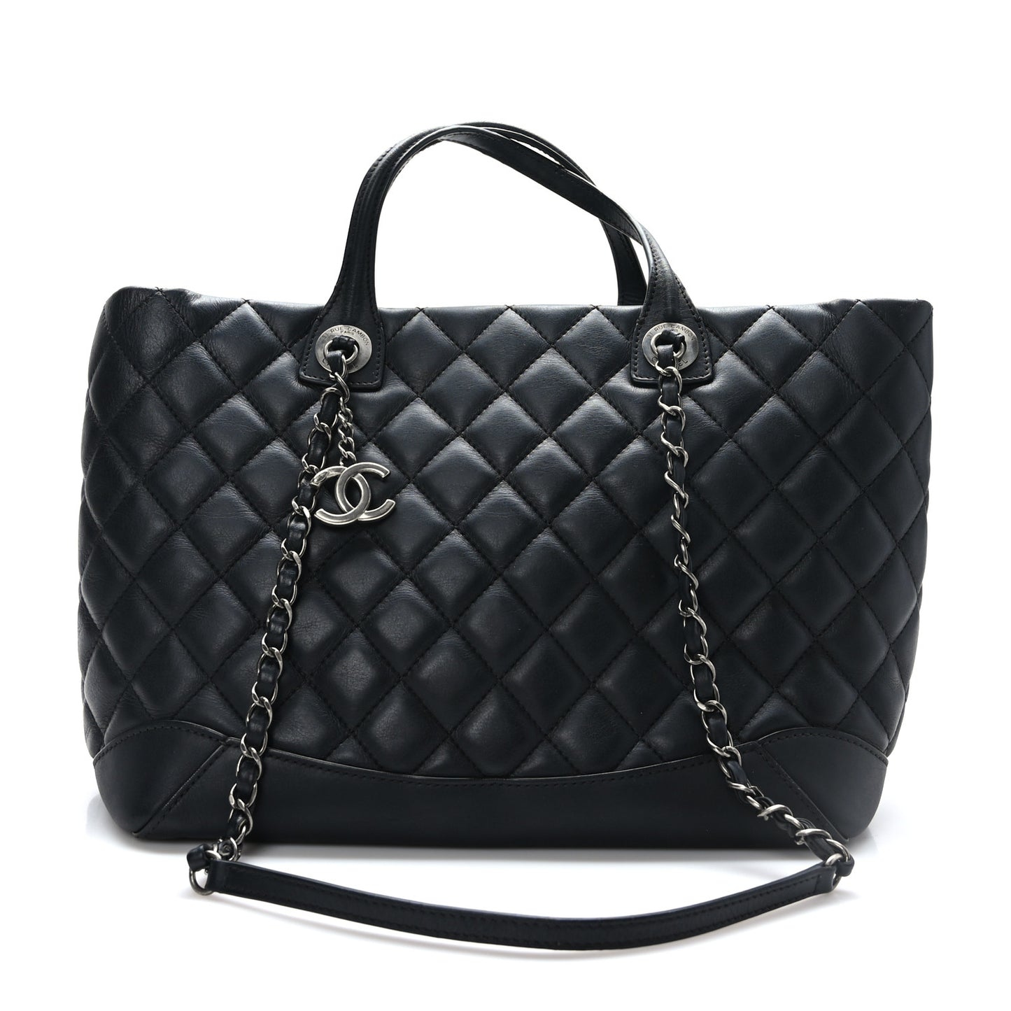 Calfskin Quilted Small Easy Shopping Tote Black