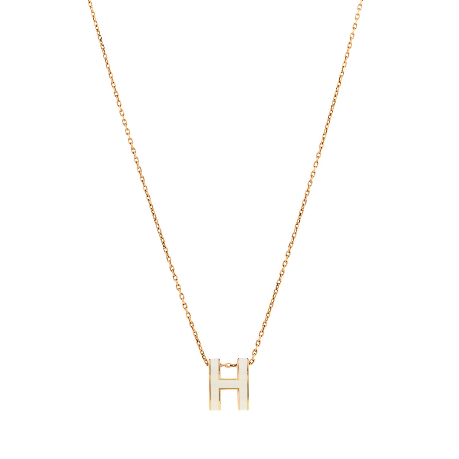 Hermes Lacquered Gold Pop H Pendant Necklace White 1 of 6