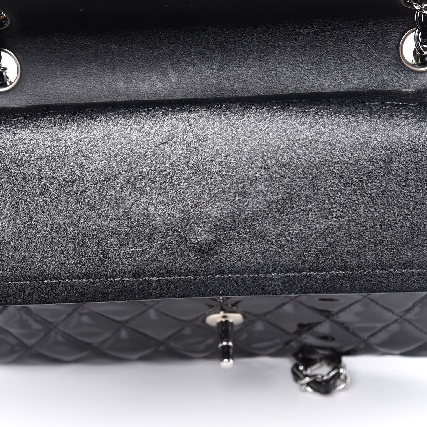 Patent Quilted Medium Double Flap Black