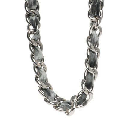Chanel Velvet CC Chain Link Choker Necklace Silver Grey 1 of 5