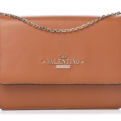 Valentino Garavani Calfskin Rockstud Chain Wallet Flap Bag Tan 7 of 9