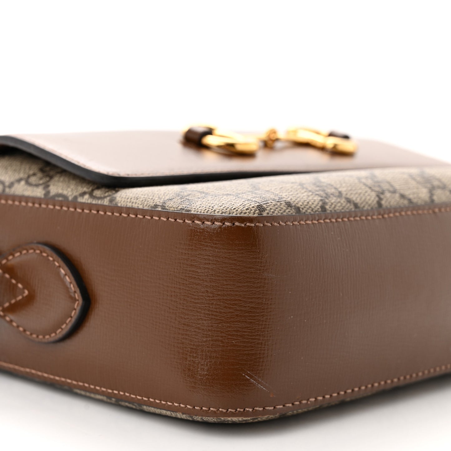 GG Supreme Monogram Small Horsebit 1955 Shoulder Bag Beige Brown Sugar