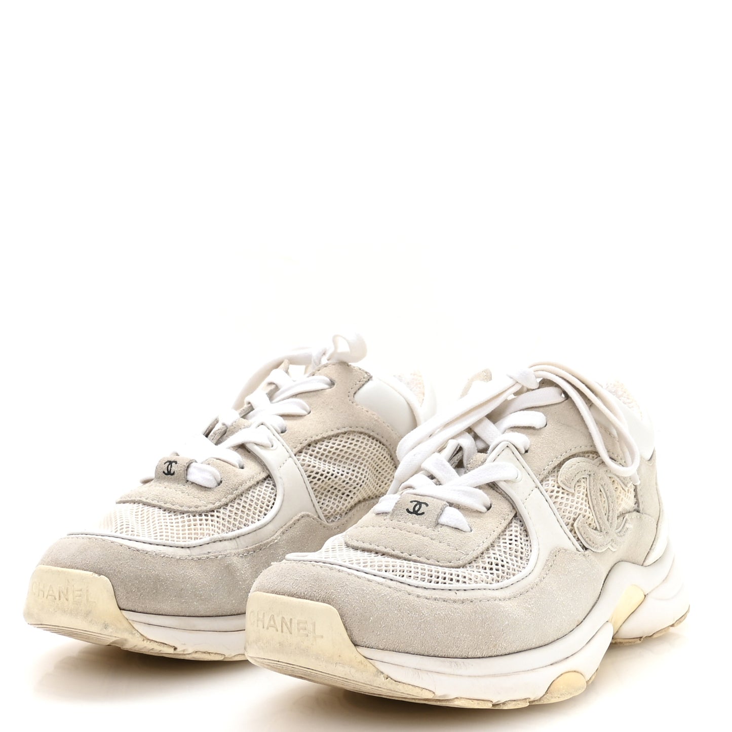 Suede Calfskin Fabric CC Sneakers 37.5 White