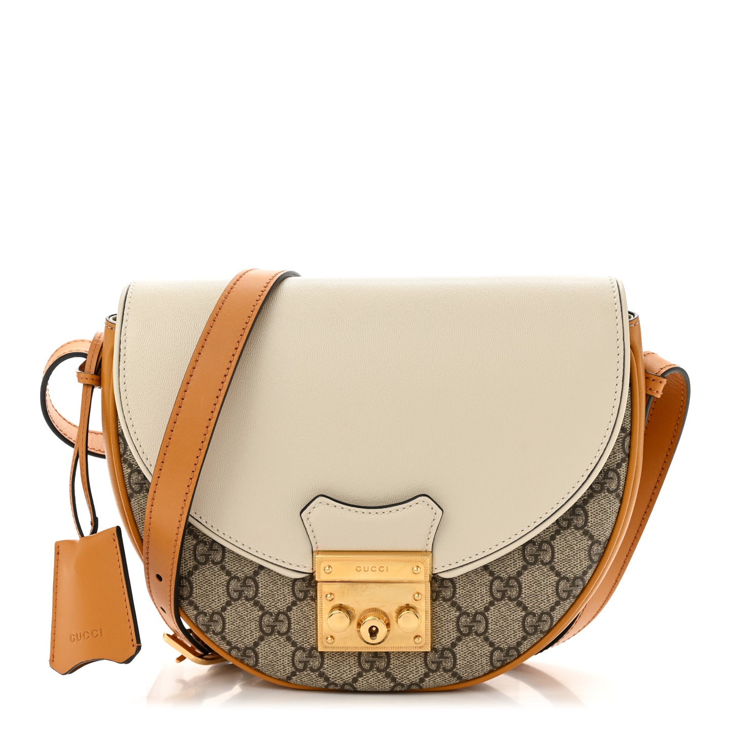 GG Supreme Monogram Calfskin Small Padlock Messenger Shoulder Bag Beige Mystic White Sun Oil