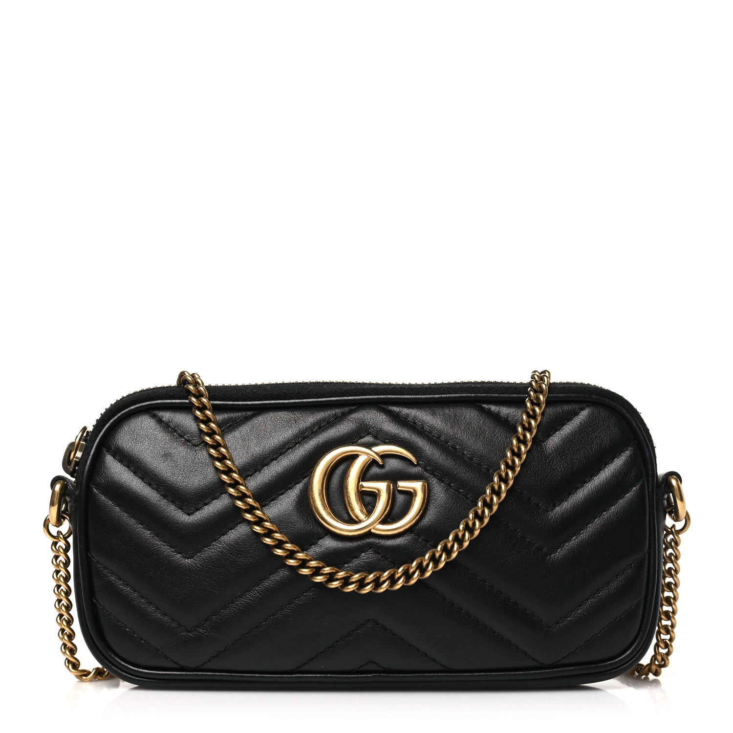 Gucci Calfskin Matelasse Mini GG Marmont Chain Crossbody Bag Black 1 of 10