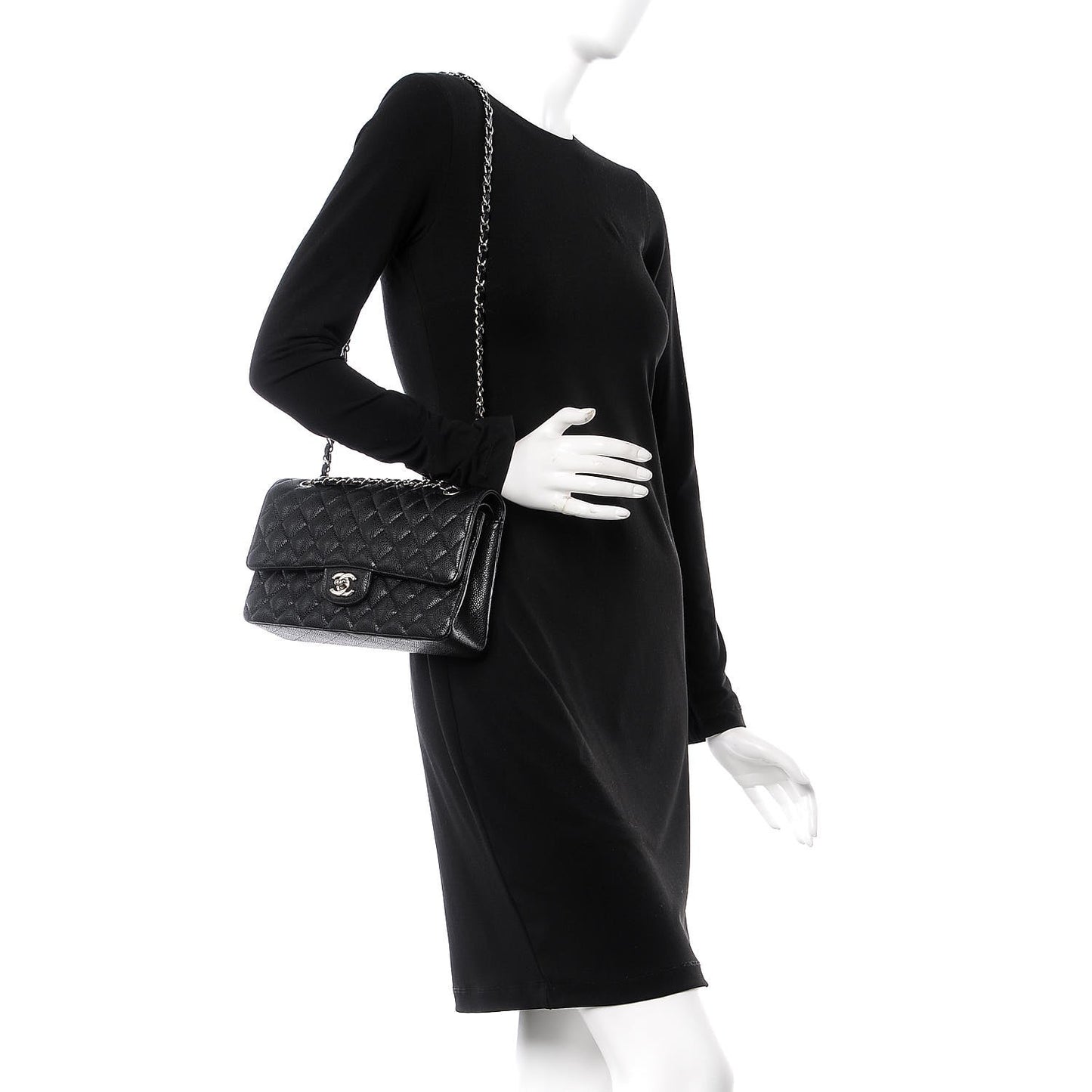 Caviar Quilted Medium Double Flap Black