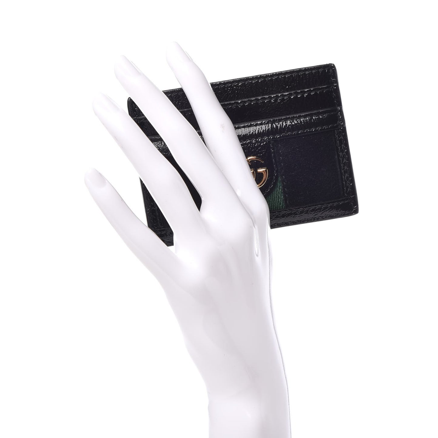 Suede Patent Web GG Ophidia Card Holder Black