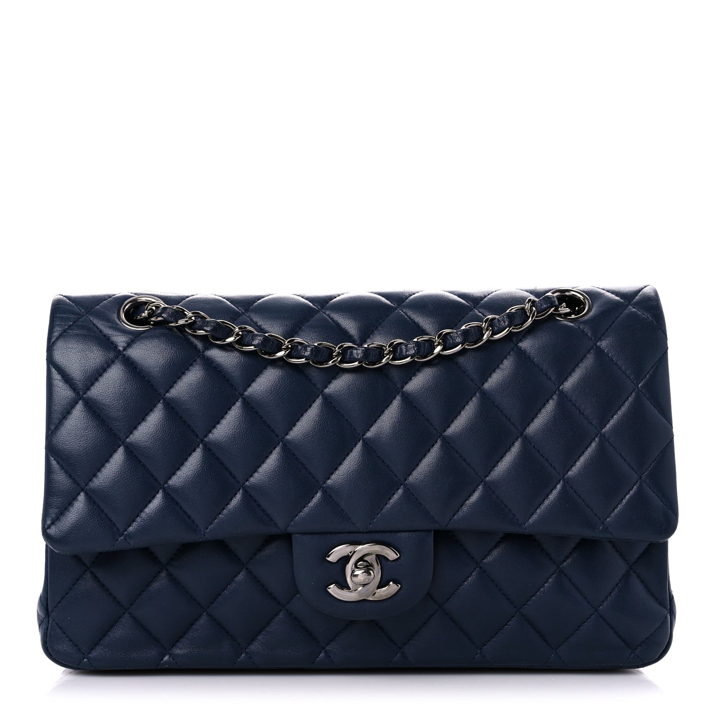 Lambskin Quilted Medium Double Flap Navy