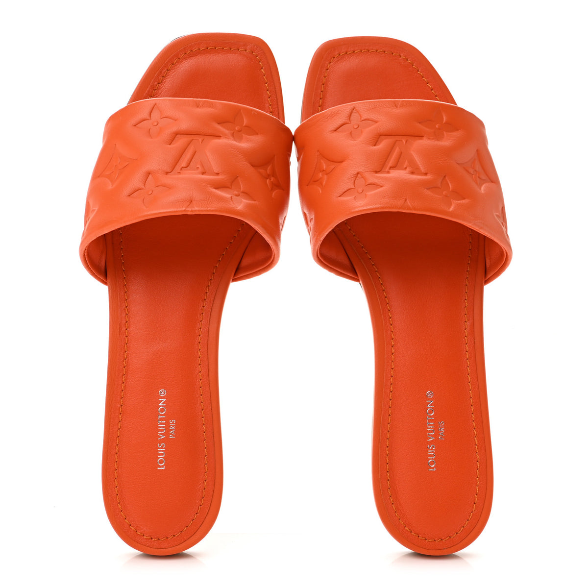 Louis Vuitton Lambskin Embossed Monogram Revival Flat Mules 39 Orange 2 of 9