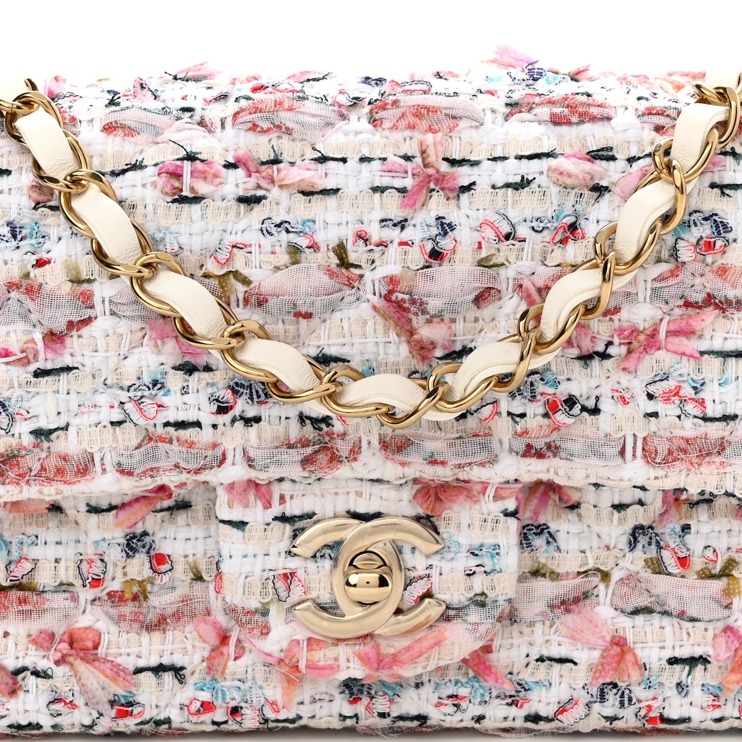 Tweed Quilted Mini Rectangular Flap Ecru Pink Blue Green