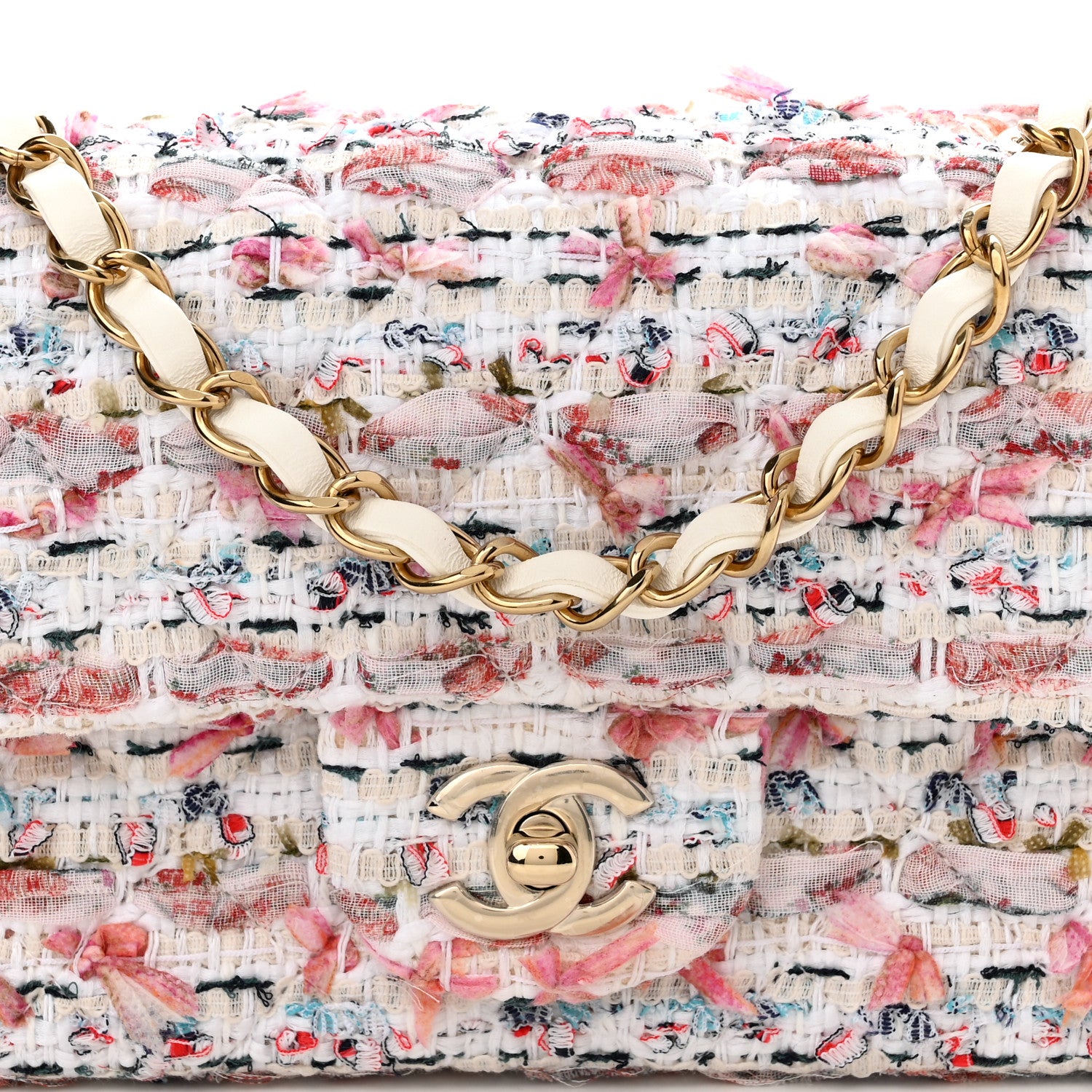 Chanel Tweed Quilted Mini Rectangular Flap Ecru Pink Blue Green 8 of 11
