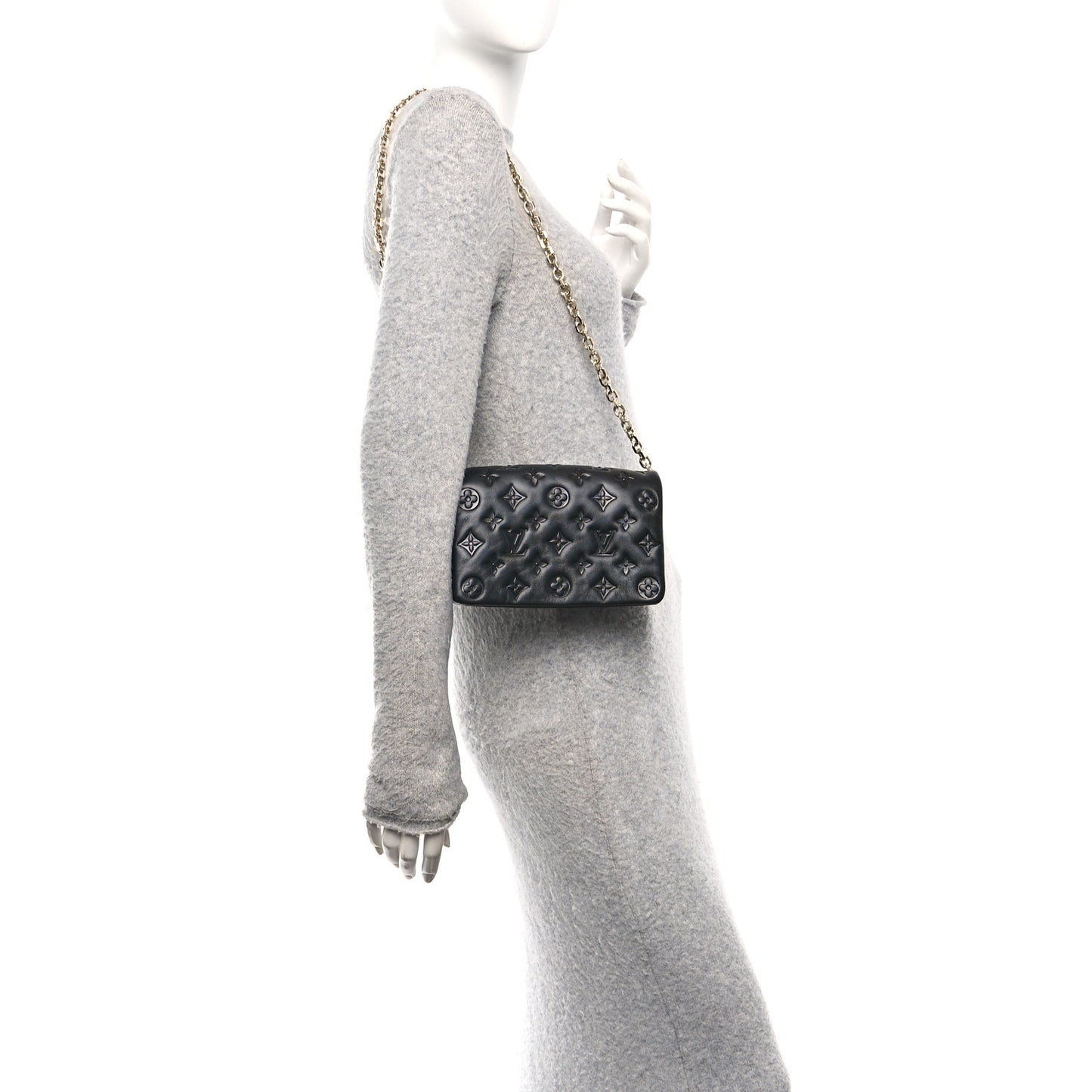 Lambskin Embossed Monogram Pochette Coussin Black