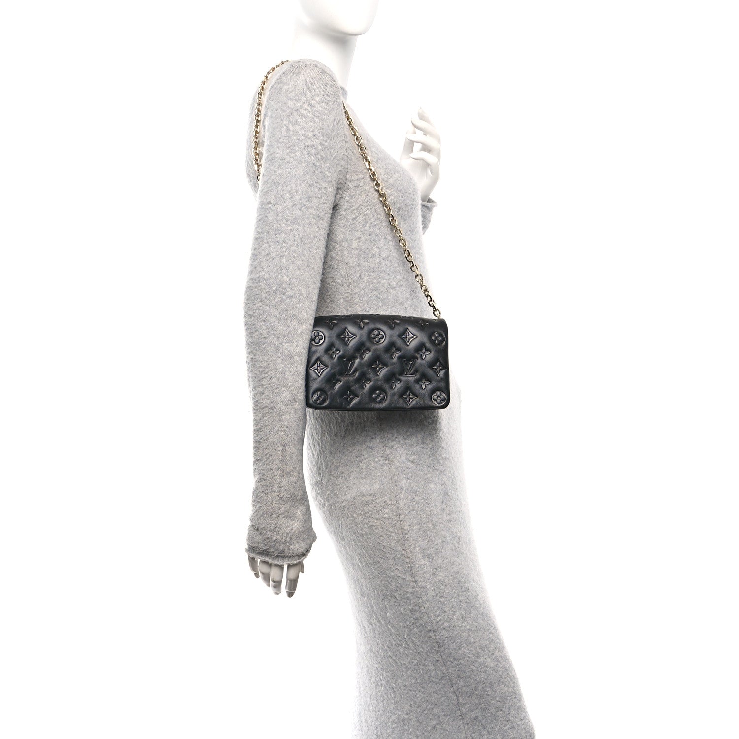 Louis Vuitton Lambskin Embossed Monogram Pochette Coussin Black 2 of 9
