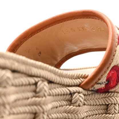 Valentino Garavani Calfskin Vlogo Signature Cherryfic Pattern Wedge Espadrille Sandals 35 Natural Red 9 of 9