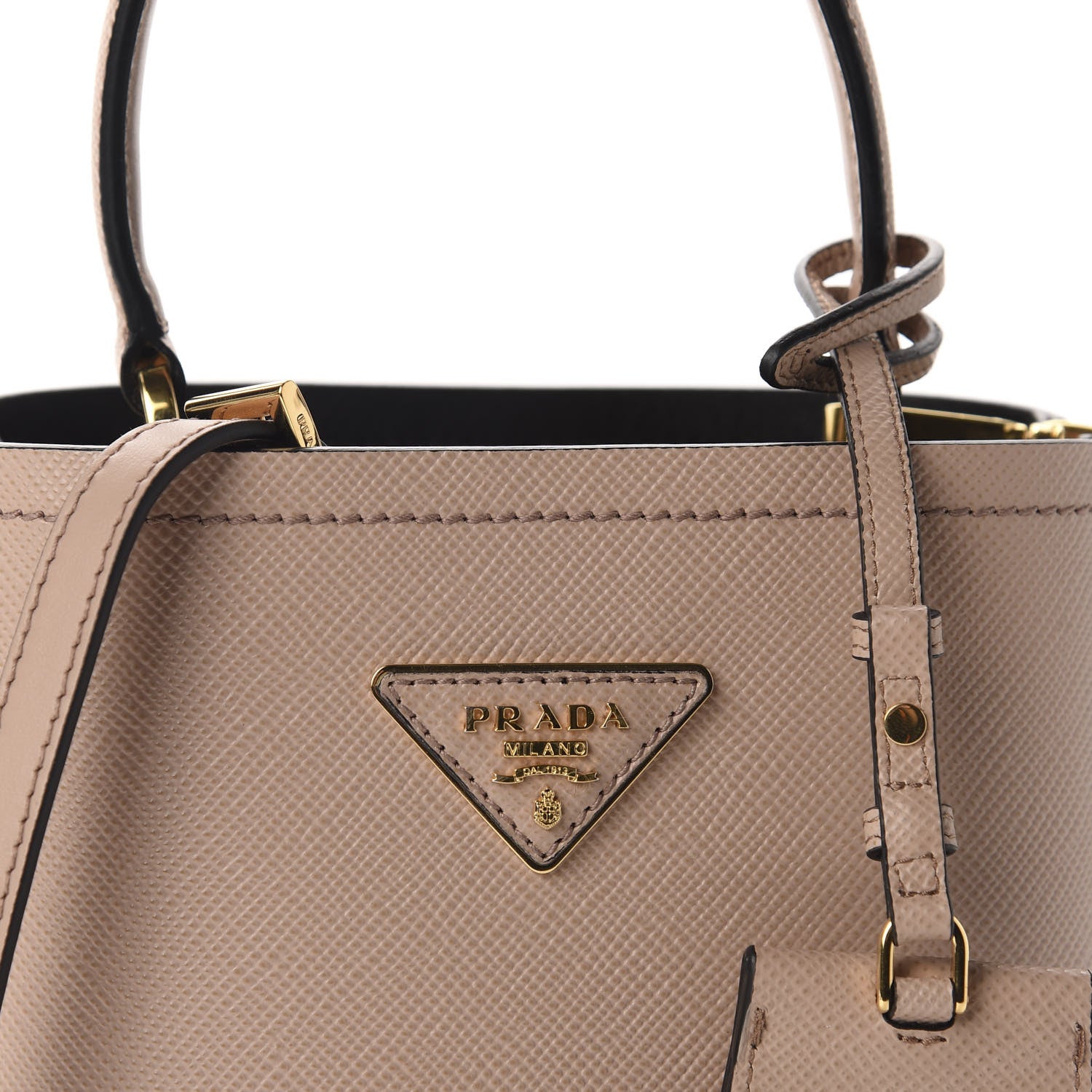 Prada Saffiano Cuir Calfskin Small Panier Bucket Bag Cipria Black 9 of 9