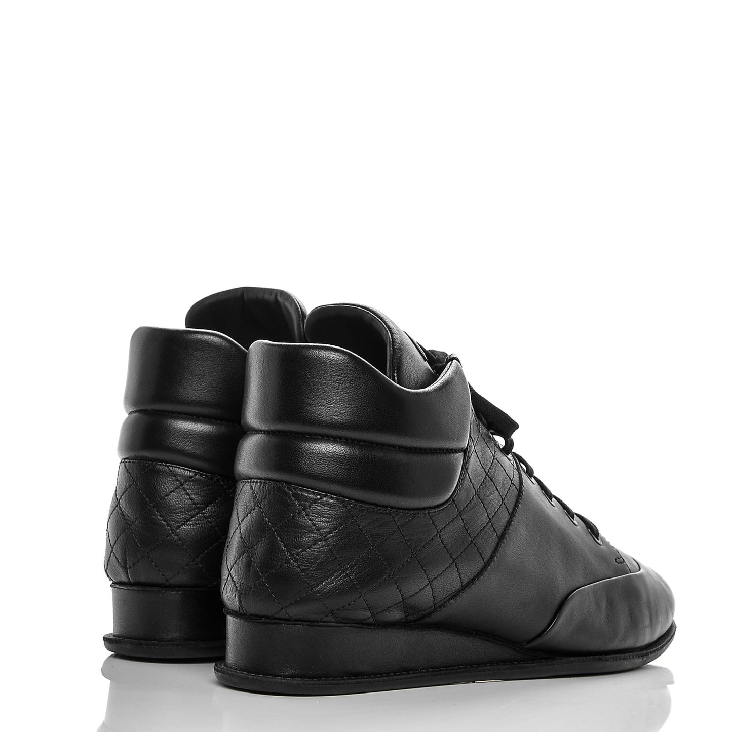 Lambskin Quilted High Top Sneakers 42 Black