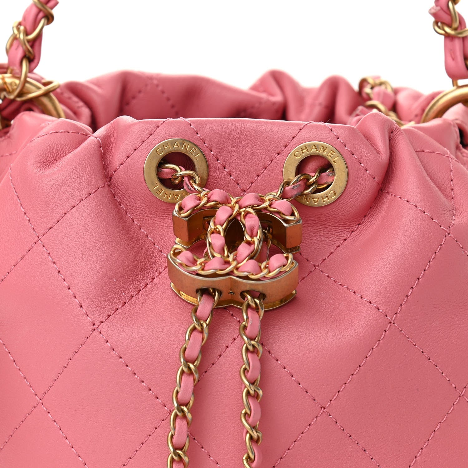 Chanel Lambskin Quilted Antique Signs Drawstring Bag Pink 8 of 10
