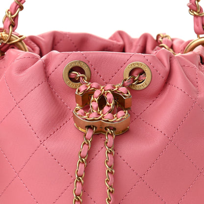 Chanel Lambskin Quilted Antique Signs Drawstring Bag Pink 8 of 10