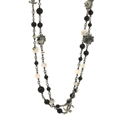Chanel Pearl Beaded CC Long Necklace Silver Black 1 of 5