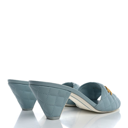 Chanel Lambskin Quilted Textured CC Mules 39 Light Blue 5 of 9