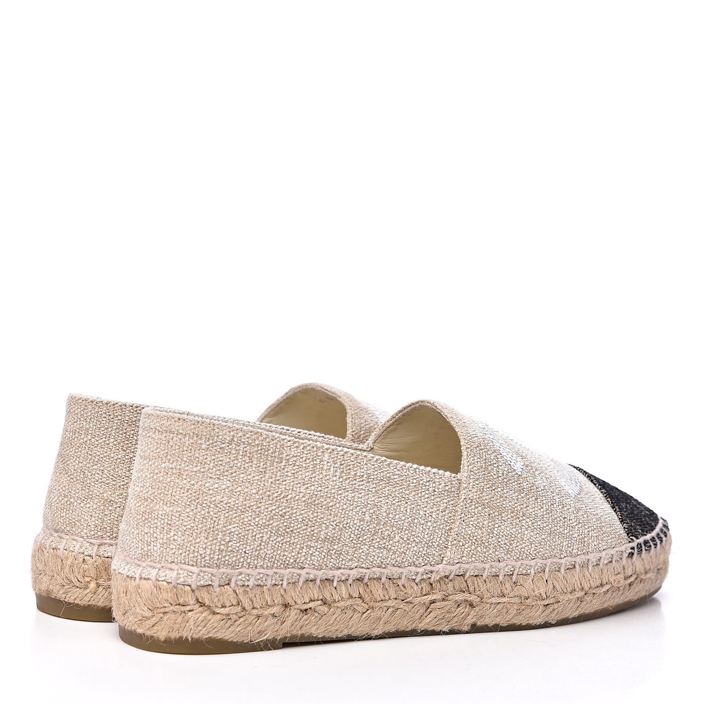Linen Sequin CC Espadrilles 37 Beige Black
