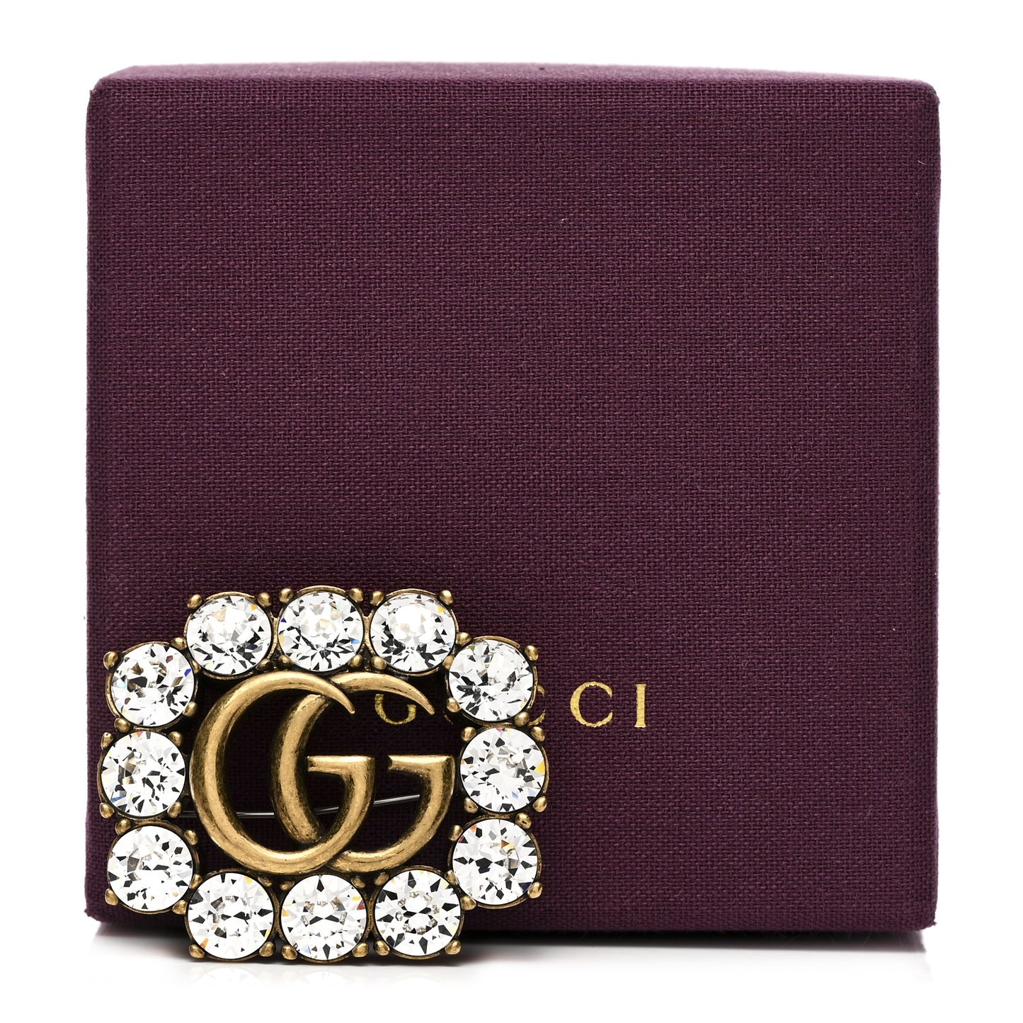 Metal Crystal Double G Brooch Aged Gold