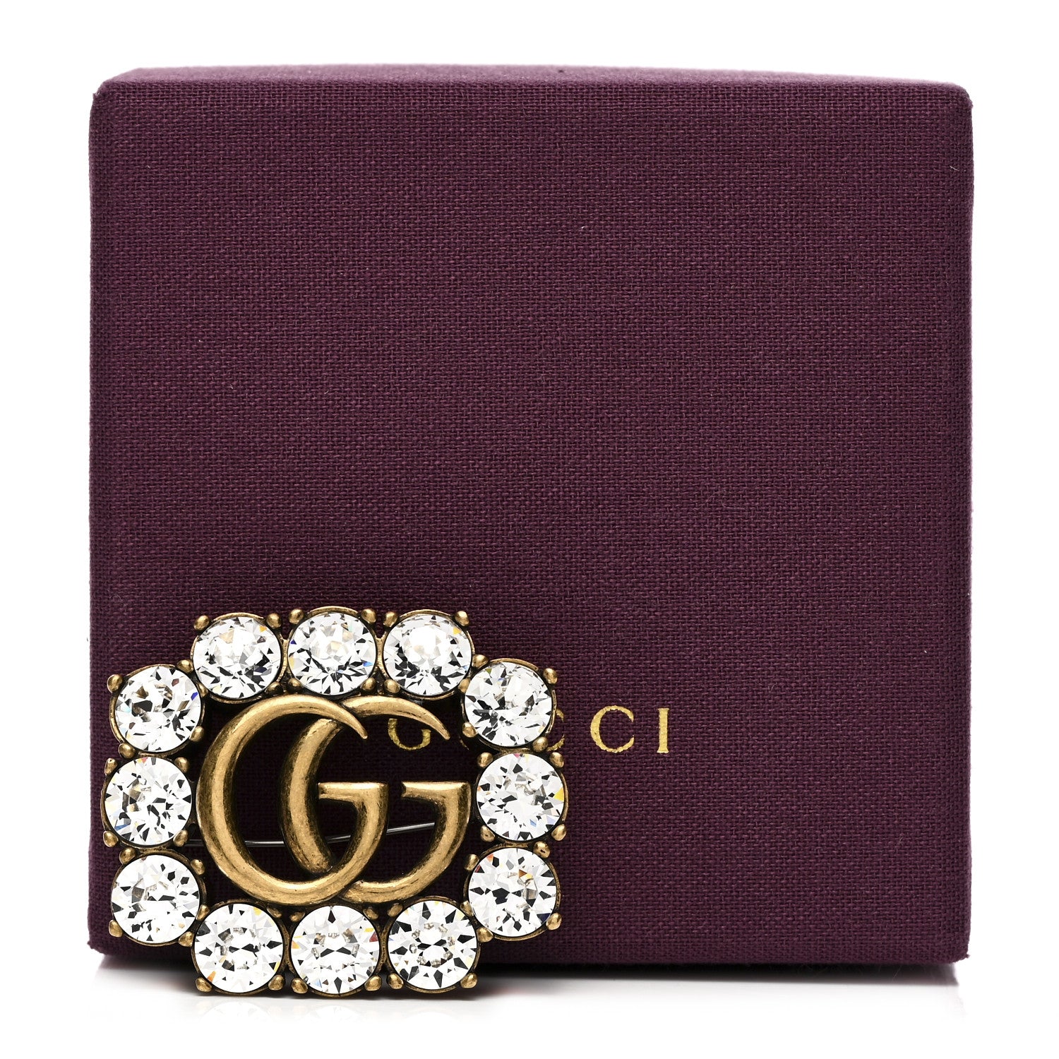 Gucci Metal Crystal Double G Brooch Aged Gold 4 of 4