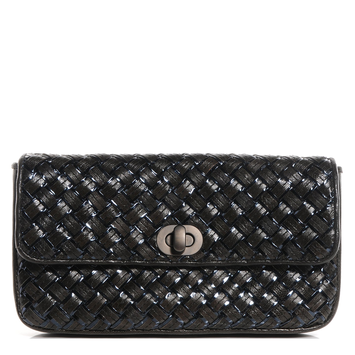 Snakeskin Turnlock Clutch Black