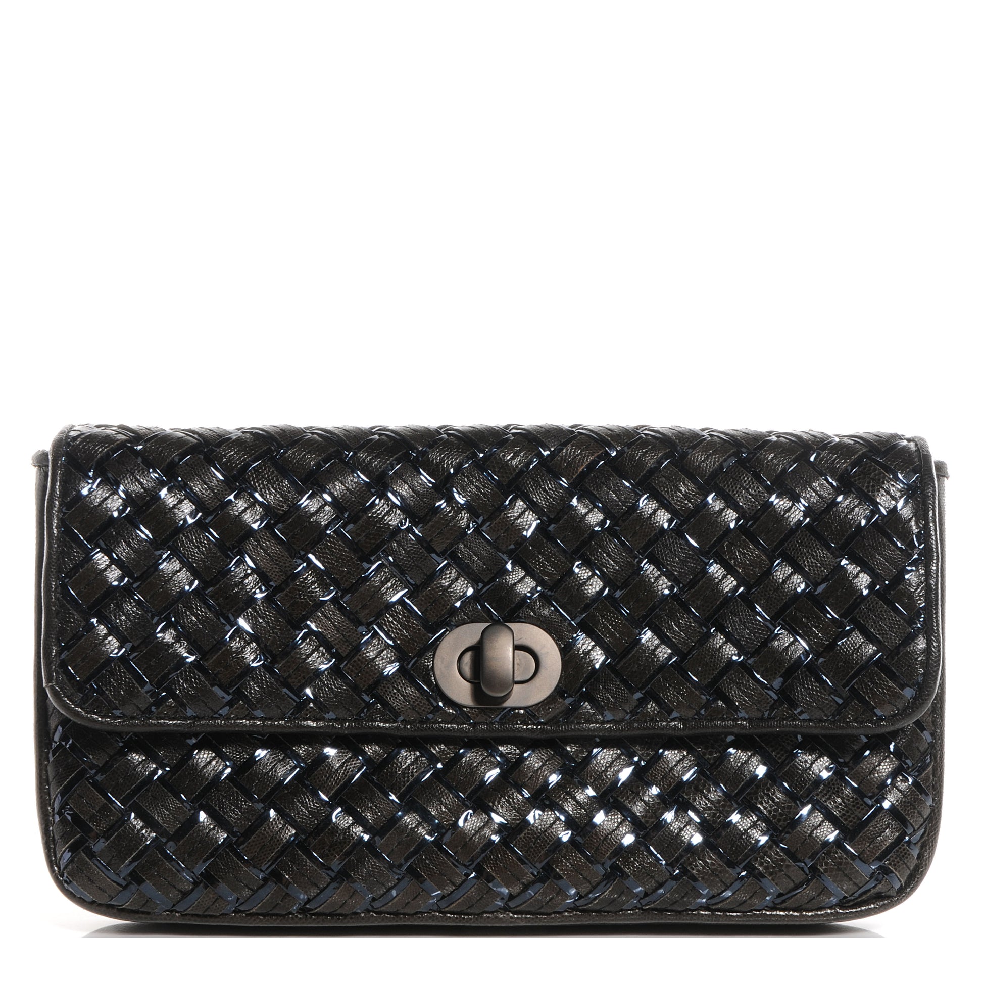Bottega Veneta Snakeskin Turnlock Clutch Black 1 of 9