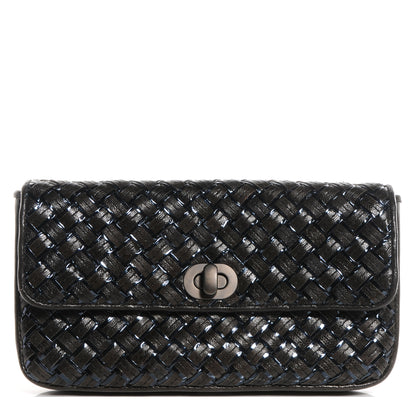 Bottega Veneta Snakeskin Turnlock Clutch Black 1 of 9