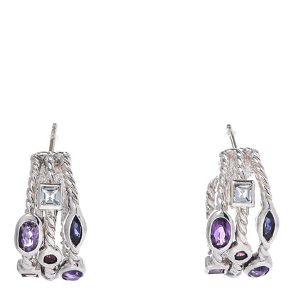 David Yurman Sterling Silver Amethyst Iolite Topaz Garnet Confetti 3 Row Earrings 1 of 7