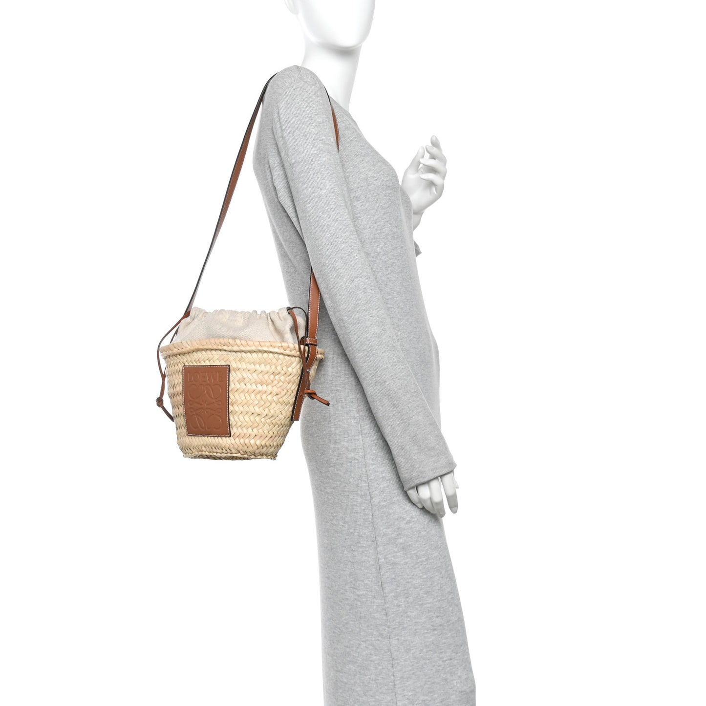 Raffia Drawstring Basket Tote Bag Natural Tan