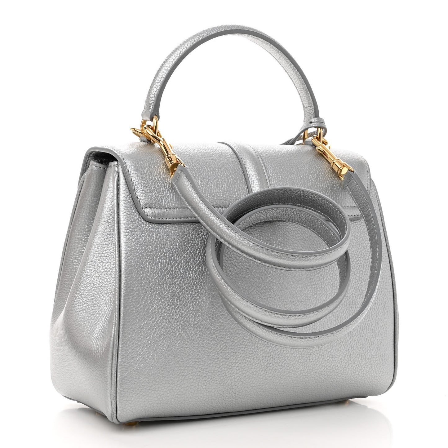 Laminated Grained Calfskin Small 16 Top Handle Bag Silver