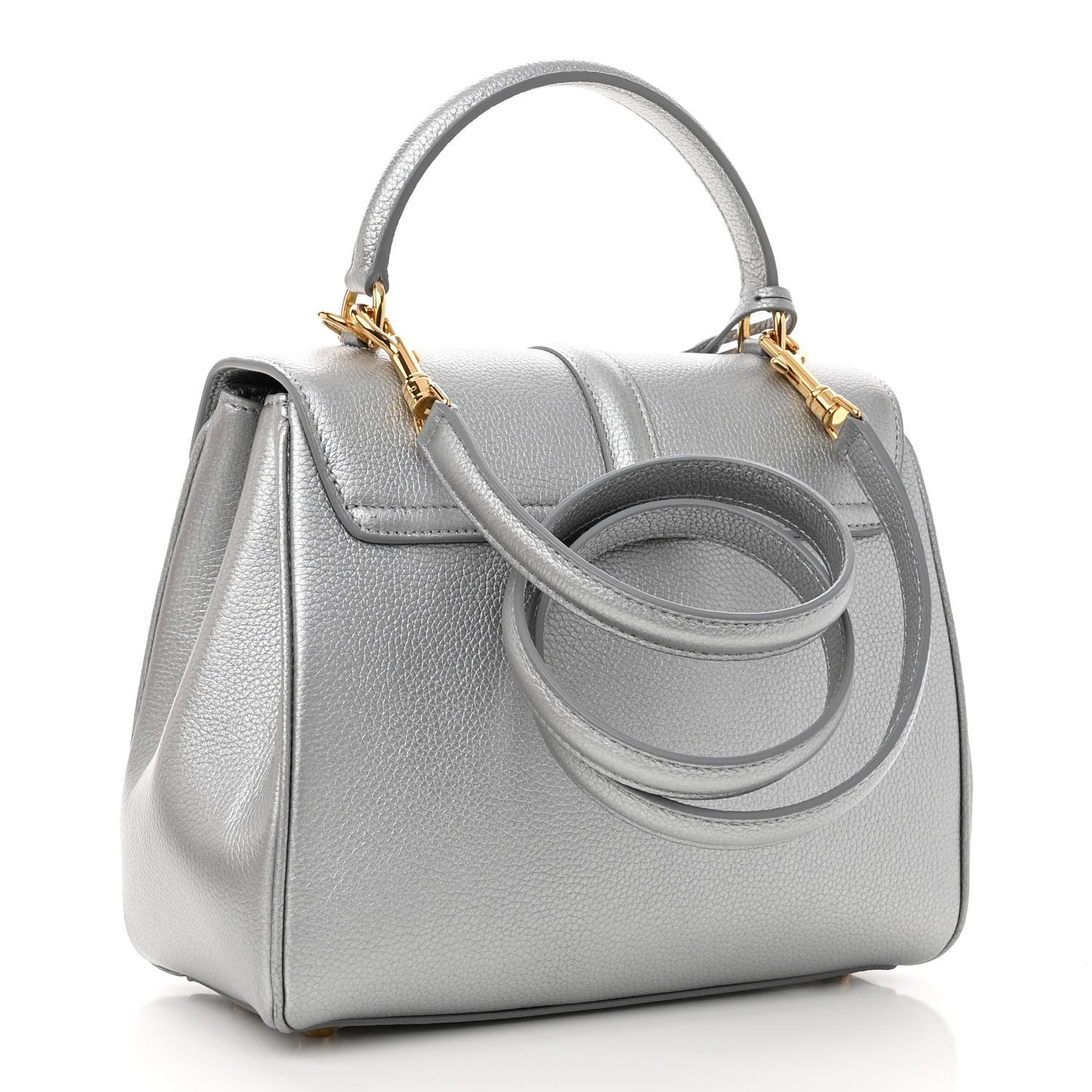 Celine Laminated Grained Calfskin Small 16 Top Handle Bag Silver 3 of 10