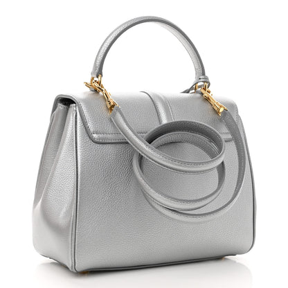 Celine Laminated Grained Calfskin Small 16 Top Handle Bag Silver 3 of 10